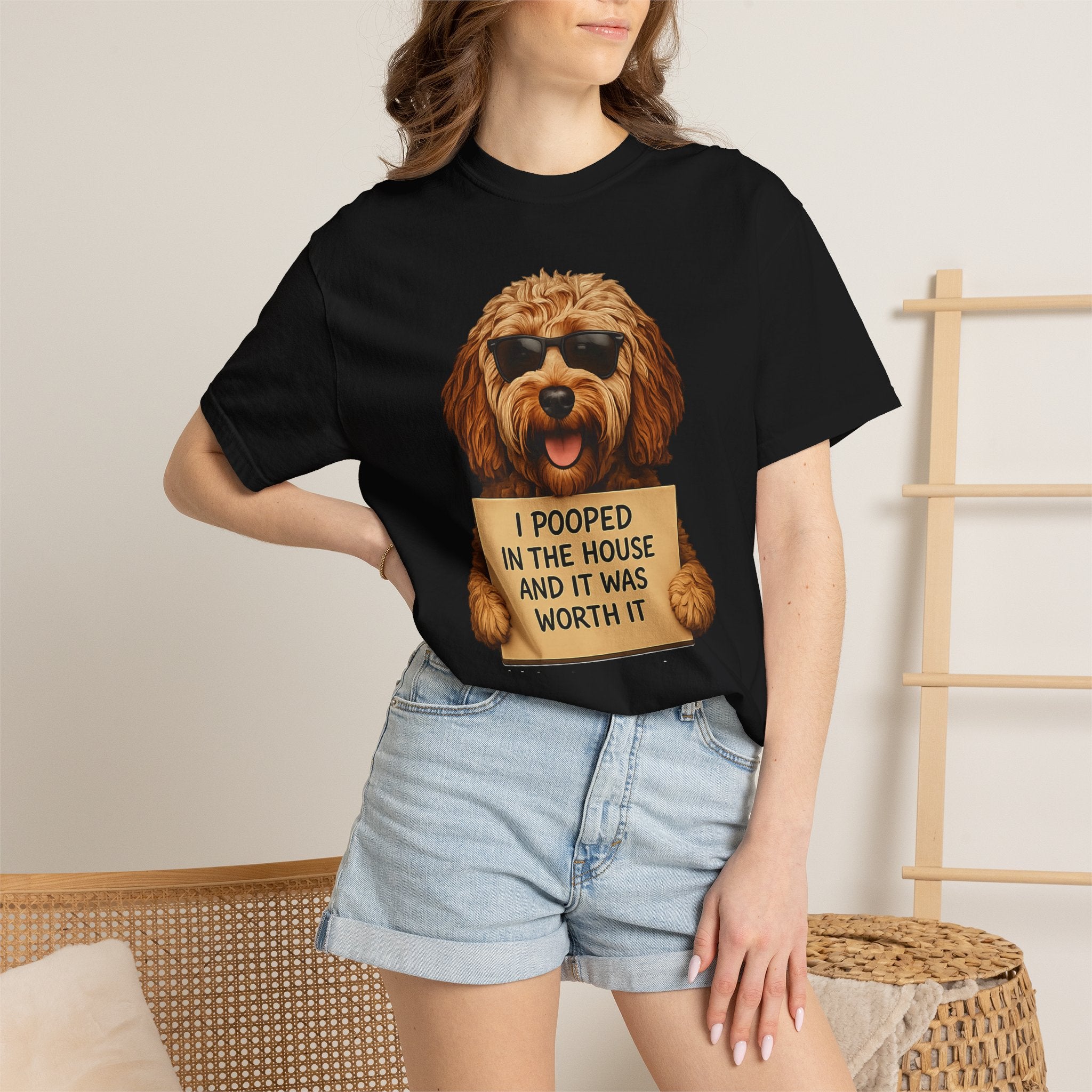 Dog Humor T-Shirt — "I Pooped in the House and It Was Worth It" Funny Graphic Tee
