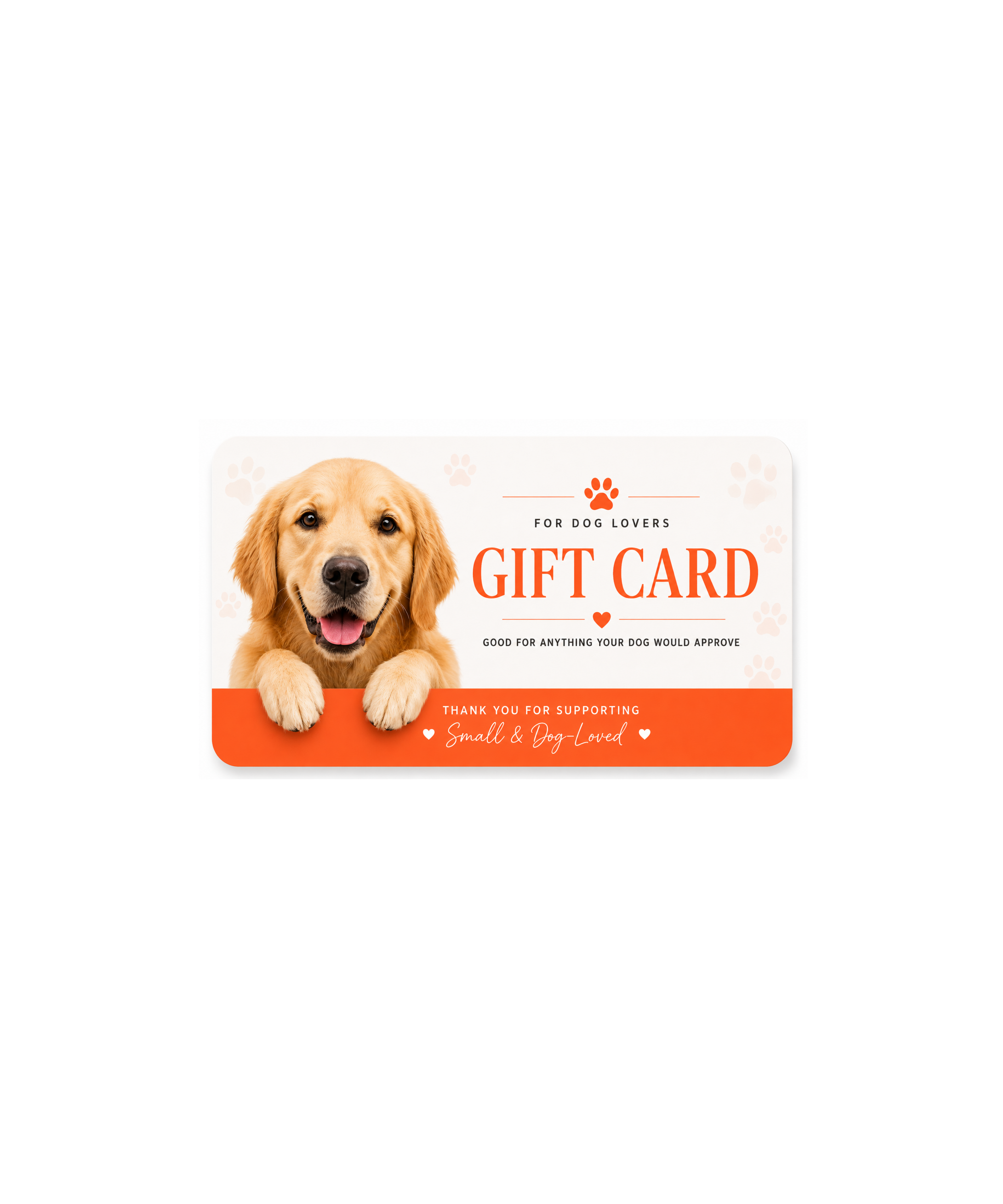 Gift card with a golden retriever on a white background